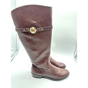 Tommy Hilfiger Womens Equestrian Riding Boots Brown Gold Medallion Knee High 9.5